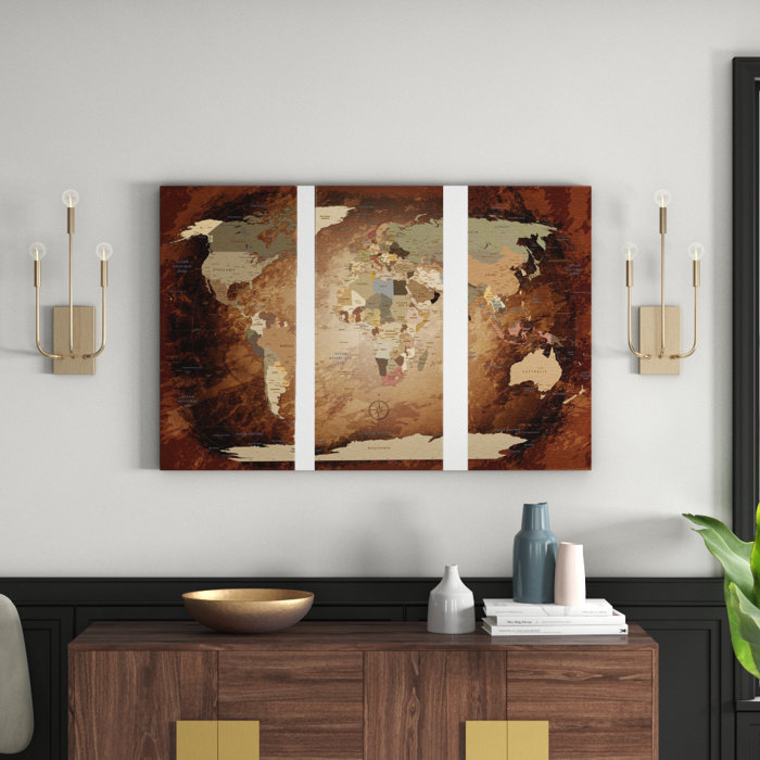 Küstenhaus Leinwandbild-Set "World Map Antik - Deutsch", Grafikdruck in